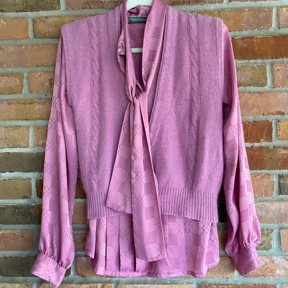 Liz Baker vintage pink/purple top and sweater vest combo